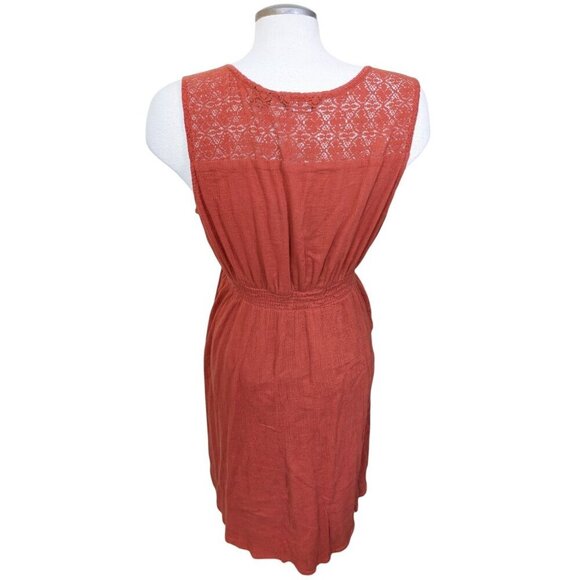 Eddie Bauer Dress Terracotta Orange Medium Gauzy Crossover Lace Stretch Waist - Picture 4 of 8